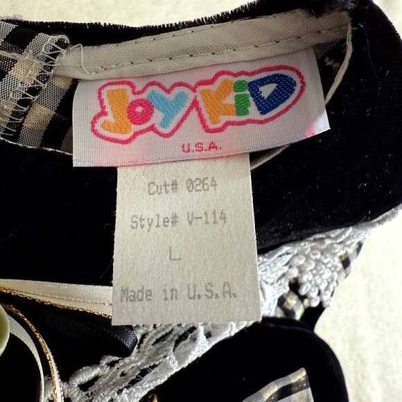 Vintage 90s Joy Kid Dress Set Girls 18M Black White Gold Check Lace Bow Hat - Picture 10 of 10